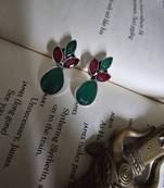 German silver green stone earring