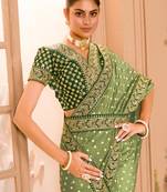 Bandhani Print Chinon Fabric Saree With Heavy Zari Embroidery Sequins Work Border Lace Work With Waist Belt
