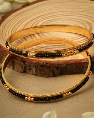 Set of 2 Bangles and Bracelets with Gold-Plated Beads 6