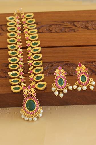 Ad stone gold platted mango necklace set