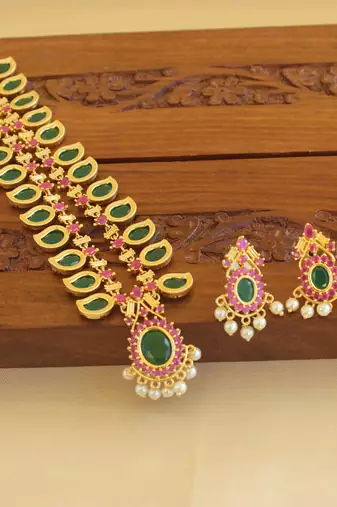 Ad stone gold platted mango necklace set