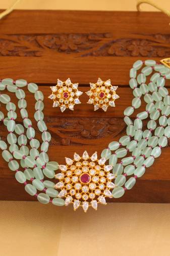 Designer cz beads chocker necklace set