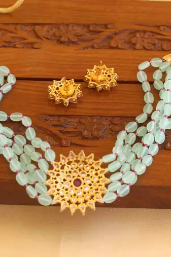 Designer cz beads chocker necklace set
