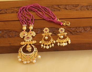 Gold platted peacock beads necklace set 1