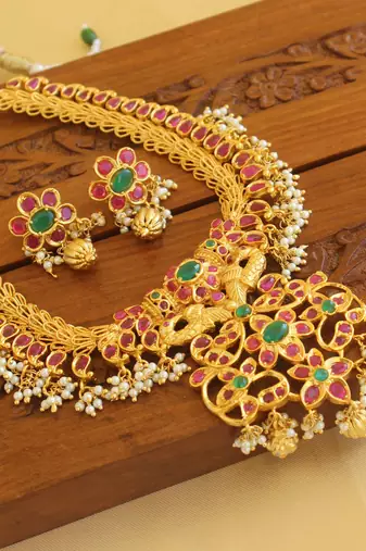 Gold platted peacock necklace set