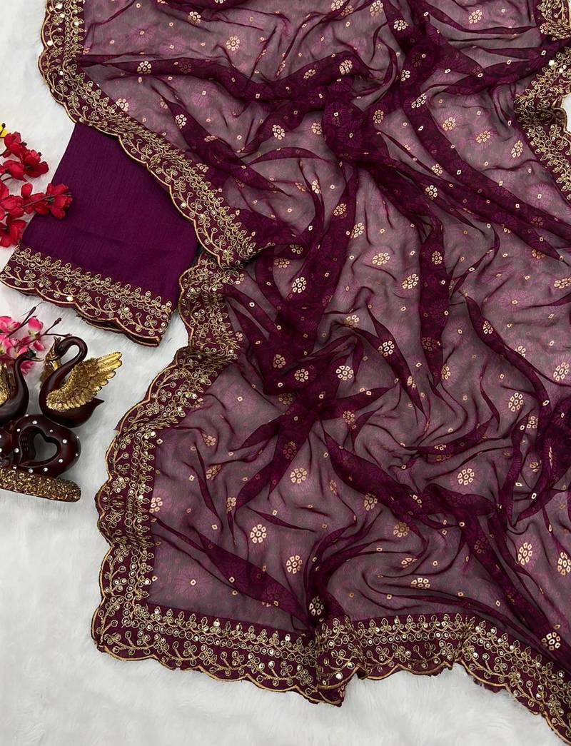 Alluring Women's Floral Printed  Georgette Saree with Heavy Zari Embroidery Sequins Work Lace and Blouse