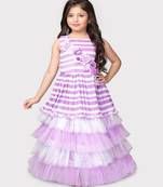 Betty lilac colored flower patch worked polyester gown for girls