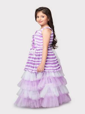 Betty lilac colored flower patch worked polyester gown for girls 3