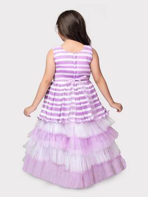 Betty lilac colored flower patch worked polyester gown for girls 4