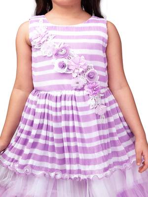 Betty lilac colored flower patch worked polyester gown for girls 5