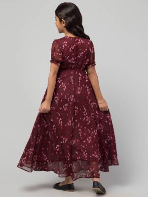 Long Dress For Girls In Printed Chiffon Fabric 2