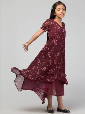Long Dress For Girls In Printed Chiffon Fabric 3
