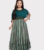 Betty green colored stone worked georgette gown for girls