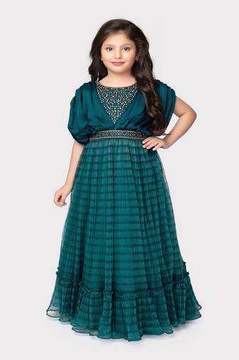 Betty blue colored stone worked georgette gown for girls