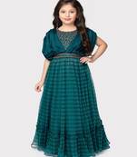 Betty blue colored stone worked georgette gown for girls