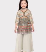Tiny kingdom grey colored printed georgette palazzo set for girls