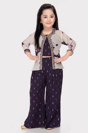 Tiny kingdom wine colored sequins georgette palazzo set for girls