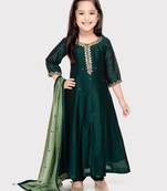 Tiny kingdom green colored zari worked polyester pant set for girls