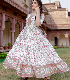 White Mughal Floral Print Kurta Dress