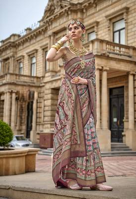 Kimisha women's wine silk blend saree with unstitched blouse piece 1