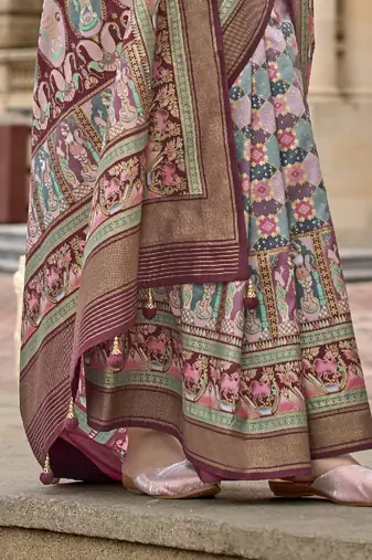 Kimisha women's wine silk blend saree with unstitched blouse piece