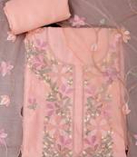 Peach embroidered unstitched dress material