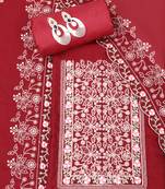 Maroon embroidered unstitched dress material