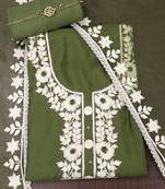 Green embroidered unstitched dress material