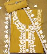 Mustard embroidered unstitched dress material
