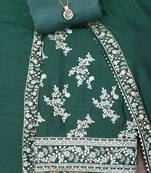 Dark green embroidered unstitched dress material