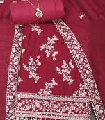 Maroon embroidered unstitched dress material