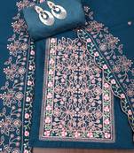 Teal embroidered unstitched dress material