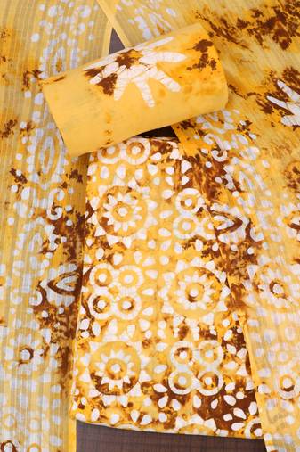 Mustard tie and dye unstitched dress material
