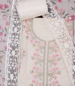 Beige embroidered unstitched dress material