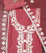 Mauve embroidered unstitched dress material
