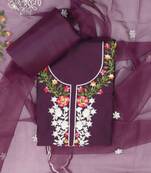 Wine embroidered unstitched dress material