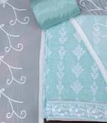 Sea green embroidered unstitched dress material