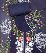 Blue embroidered unstitched dress material