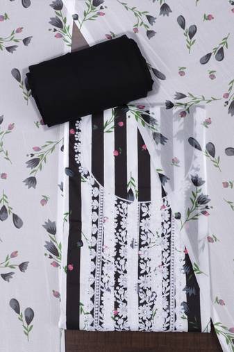 Black embroidered unstitched dress material