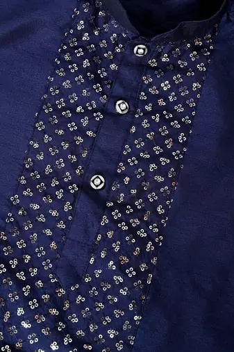 sequins work dupion silk kurta,cotton dhoti and dupatta set for boys