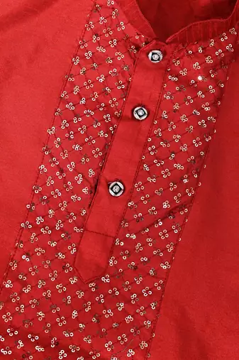 sequins work dupion silk kurta,cotton dhoti and dupatta set for boys