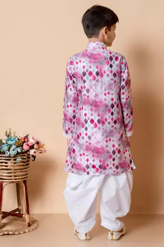 embroidery and sequins work dupion silk kurta and cotton patiyala set for boys