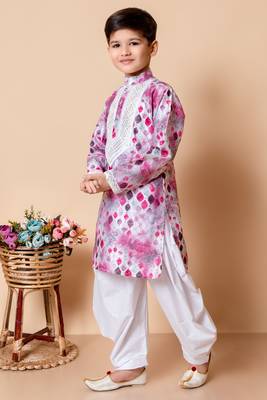 embroidery and sequins work dupion silk kurta and cotton patiyala set for boys 3