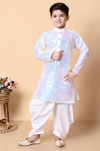 Nfc creation sequins work dupion silk kurta and cotton patiyala set for boys