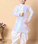 sequins work dupion silk kurta and cotton patiyala set for boys