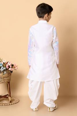 sequins work dupion silk kurta and cotton patiyala set for boys 2