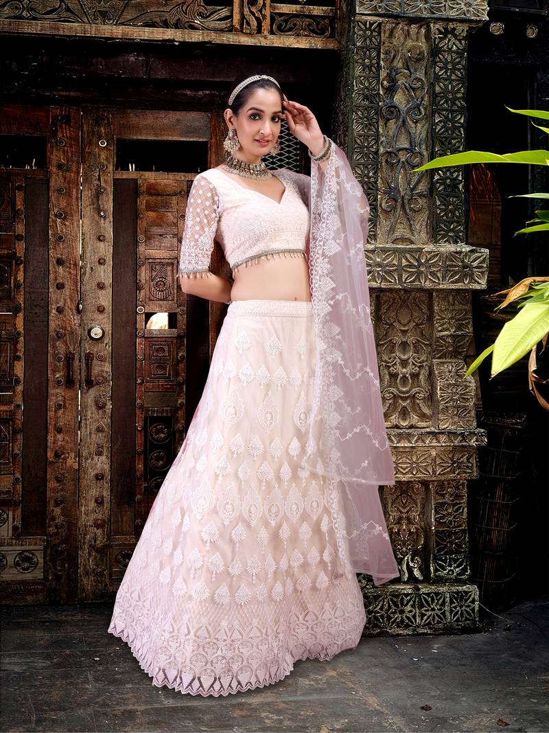 Women's White Beautiful Thred Sequence Work Lehenga Choli for women Designer, NewBridal, Bollywood Free Size