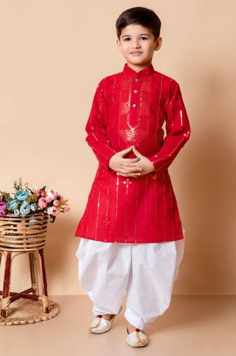 Nfc creation embroidery and sequins work cotton kurta and patiyala set for boys