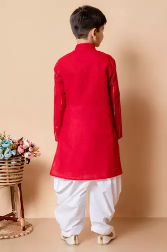 Nfc creation embroidery and sequins work cotton kurta and patiyala set for boys