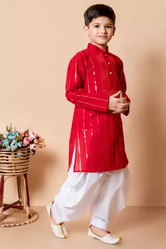 Nfc creation embroidery and sequins work cotton kurta and patiyala set for boys